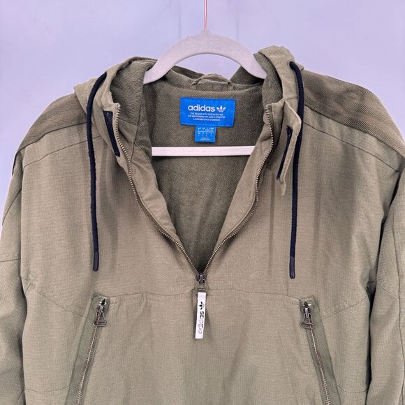 Adidas 1/4 Zip Pullover Jacket Mens Large Green‎ Nylon Pockets Hood - Picture 8 of 10